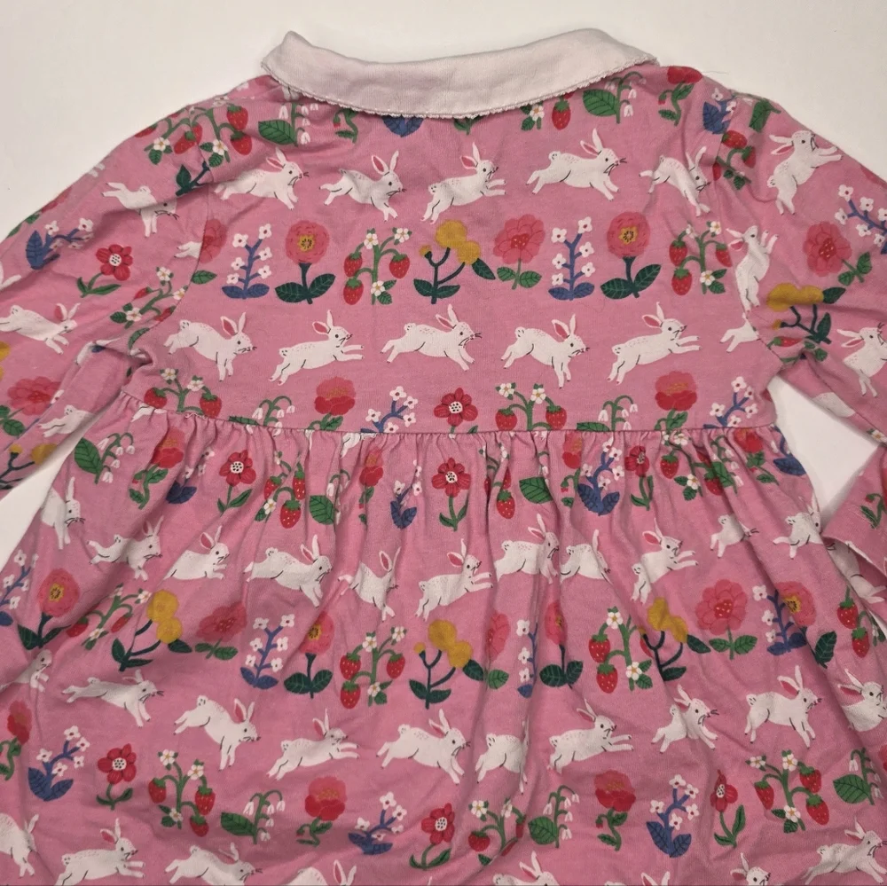 Baby Boden Pink Floral & Bunny Peter Pan Collar Dress